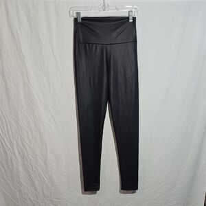 Two Hearts Black Faux Leather Leggings